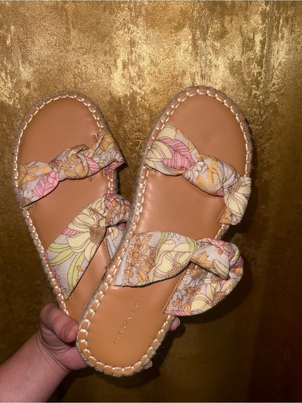 Braided Floral Knot Slide Sandals in Tan and Pastel